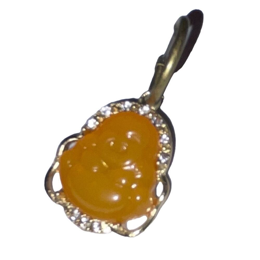 Yellow Jade Buddha Gold Hoop Earring